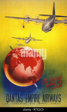 Vintage airline poster - QANTAS EMPIRE AIRWAYS - old travel poster ...