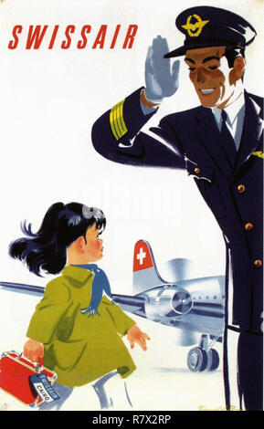 Guten Morgen Fraulein Swissair - Vintage Travel Poster Stock Photo