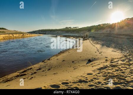 France, Landes, Moliet et Maa, the mouth of the Courant d'Huchet Stock Photo