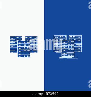 Center, centre, data, database, server Line and Glyph web Button in Blue color Vertical Banner for UI and UX, website or mobile application Stock Vector
