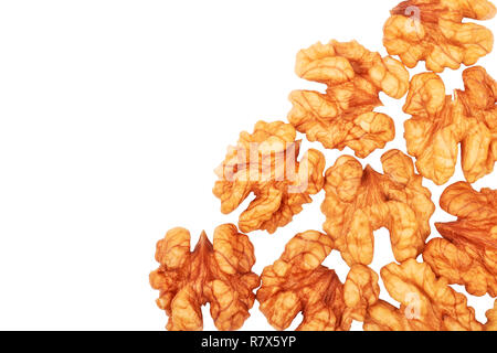 Walnut kernels isolated on white background, space for text. Stock Photo