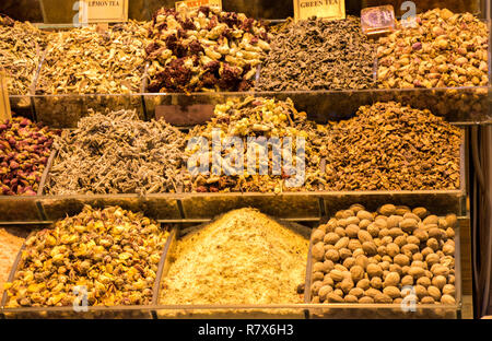 Various kinds of dried fruit teas on sale in Grand Bazaar Stock Photo