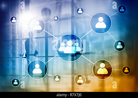 HR - Human resources management concept on blurred business center background. Stock Photo