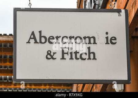 SEATTLE, WA, USA - JUNE 2018: Close up view of a sign outside the Abercrombie & Fitch factory store at the Premium Outlets shopping mall in Tulalip ne Stock Photo