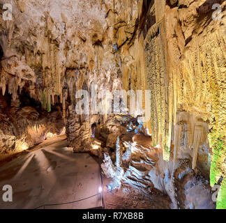 View of interior of Famous Nerja Caves with Magnificent Stalactites and Stalagmites in Andalusia, Spain Geological formations in Nerja, Malaga, Spain Stock Photo