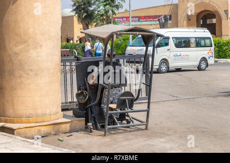 Cairo, Egypt - September 16, 2018: Egyptian security forces guard the entrance to the touristic areas.Since the 90's tourist became a target by milita Stock Photo