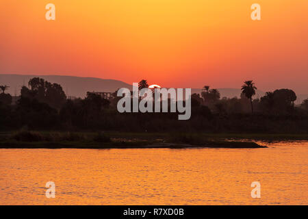 Sunset over the Nile river in Egypt Stock Photo