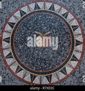Circular Mosaic with an Apple at the center. Misaic Floor. Mosaic Design. Stock Photo