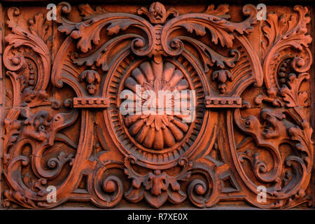 Decorative Facing Stone Carving. Ornate Building Stone. Buliding Design. Building Facade. Welsh Terracotta Stock Photo