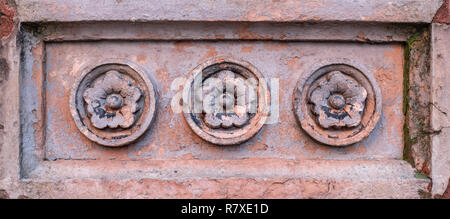 Flower Design Stone Carving. Stone Design. Decorative Stone Facade Stock Photo