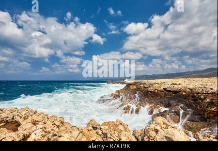 Storming sea and wide-spreading waves, Cyprus coastline. Stock Photo