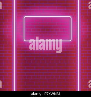 Neon glowing purple background with brick wall - vector illustration Stock Vector