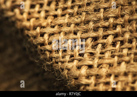 Hessian burlap sack macro with selective focus Stock Photo