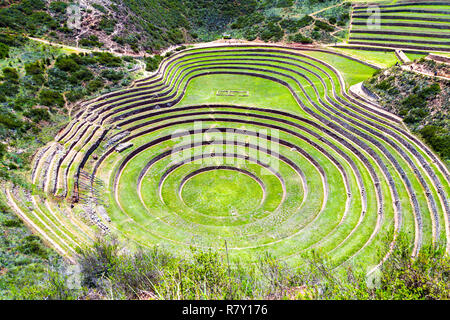 Terraces at the archeological Inca site in Moray, Sacred Valley, Peru Stock Photo