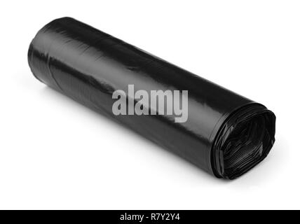 Roll of black plastic polyethylene sheeting isolated on white Stock Photo