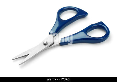 Blue handled scissors isolated on white Stock Photo