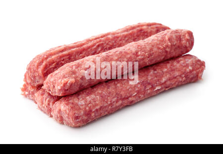 Fresh raw beef kebabs isolated on white Stock Photo