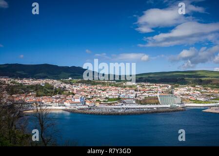 Portugal, Azores, Terceira Island, Angra do Heroismo, elevated view of the waterfront Stock Photo