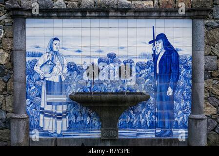 Portugal, Azores, Sao Miguel Island, Furnas, azulejo tile fountain Stock Photo