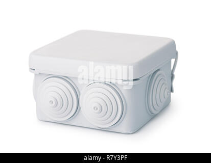 Plastic electrical junction box isolated on white Stock Photo