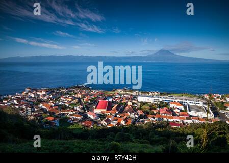 Portugal, Azores, Sao Jorge Island, Velas, elevated town view Stock Photo