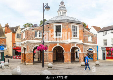 High Wycombe, England - 12th August 2015: View of the Cornmarket building on Church street. The Cornmarket area is the oldest part of the town. Stock Photo