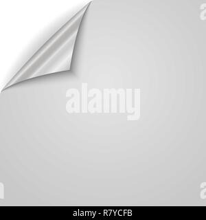 Silver curled paper corner. Vector illustration. White page with silver back side Stock Vector