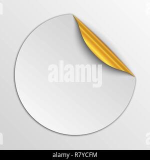 Paper round sticker isolated. Vector illustration. Paper label with gold corner. Stock Vector