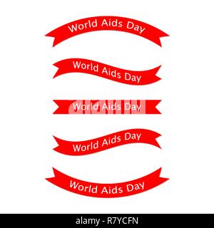 Set of World Aids Day ribbons. Vector illustration. Set of red ribbons isolated Stock Vector