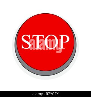 Stop button in flat style. Vector illustration. Red Stop button isolated Stock Vector
