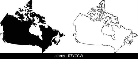 Simple (only sharp corners) map of Canada vector drawing. Mercator projection. Filled and outline version. Stock Vector