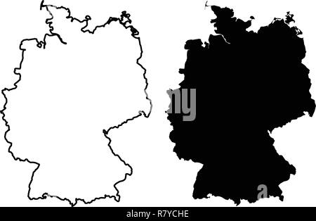 Simple (only sharp corners) map of Germany vector drawing. Mercator projection. Filled and outline version. Stock Vector