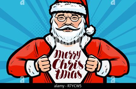 Merry Christmas greeting card. Santa Claus with glasses, vector Stock Vector