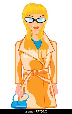 Beautiful girl in coat and hand-bag in hand Stock Vector