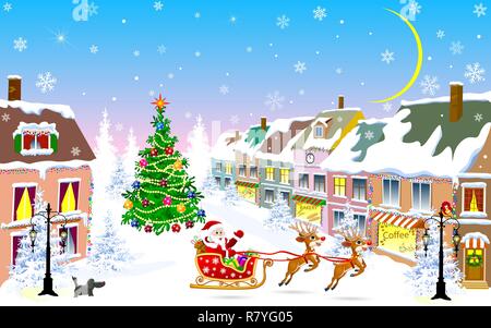 Santa Claus Christmas Street Scene Coloring Page Stock Vector Image ...