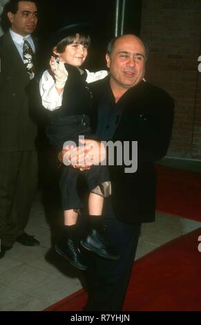 WESTWOOD, CA - MARCH 30: Actors Miko Hughes and Danny DeVito attend the 'Jack the Bear' Premiere on March 30, 1993 at the Mann National Theatre in Westwood, California. Photo by Barry King/Alamy Stock Photo Stock Photo