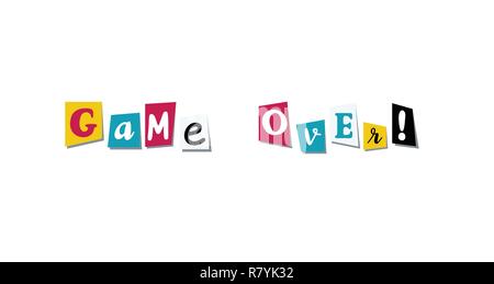 Game over colorful cut newspaper symbols design Stock Vector