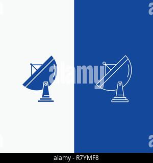 satellite, antenna, radar, space, dish Line and Glyph web Button in Blue color Vertical Banner for UI and UX, website or mobile application Stock Vector
