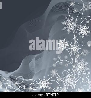 Beautiful winter pattern made of snowflakes on gray background Stock Vector