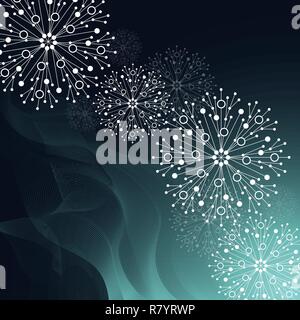 Beautiful winter pattern made of snowflakes on green background Stock Vector