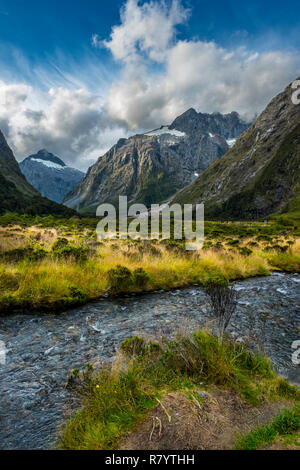 View from Monkey Creek. New Zealand. Way to Milford Sound Stock Photo