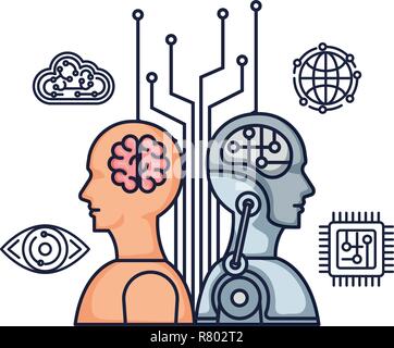 cyber humanoide profiles icons vector illustration design Stock Vector
