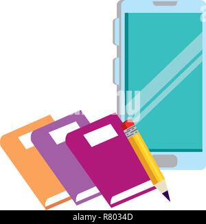 smartphone with electronic books and pencil vector illustration design Stock Vector