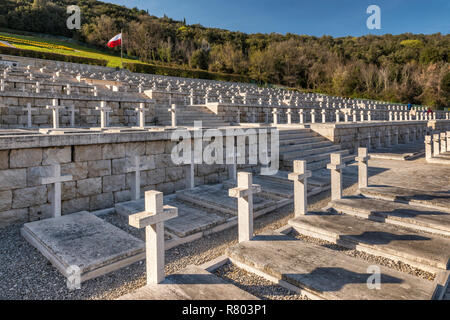 Graves at Polish War Cemetery near Abbey of Monte Cassino, Lazio, Italy Stock Photo