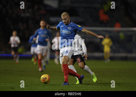 11th December 2018, Fratton Park, Portsmouth, England; Sky Bet League 1, Portsmouth vs Charlton ; Christian Burgess of portsmouthruns with ball  Credit: Phil Westlake/News Images,  English Football League images are subject to DataCo Licence Stock Photo