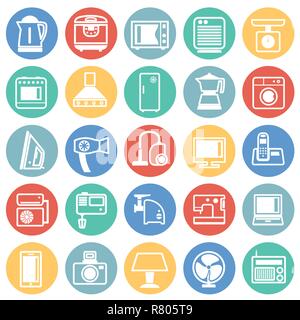 Home appliance icons set on color circles background for graphic and web design, Modern simple vector sign. Internet concept. Trendy symbol for websit Stock Vector