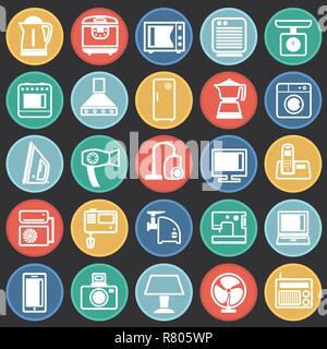 Home appliance icons set on color circles black background for graphic and web design, Modern simple vector sign. Internet concept. Trendy symbol for  Stock Vector