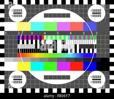 Retro tv test screen. Old calibration chip chart pattern Stock Vector