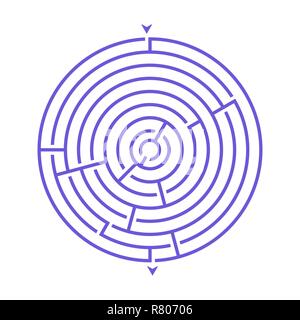 Simple round maze labyrinth game for kids. One of the puzzles from the set of child riddles Stock Vector