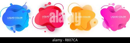 Set of plastic liquid gradient waves with geometric lines Stock Vector